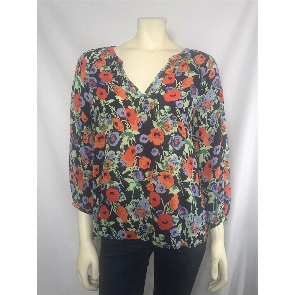 JOIE Navy Floral Print‎ Mckenna Silk Blouse Women's Size Small MSRP $258 - Picture 4 of 8